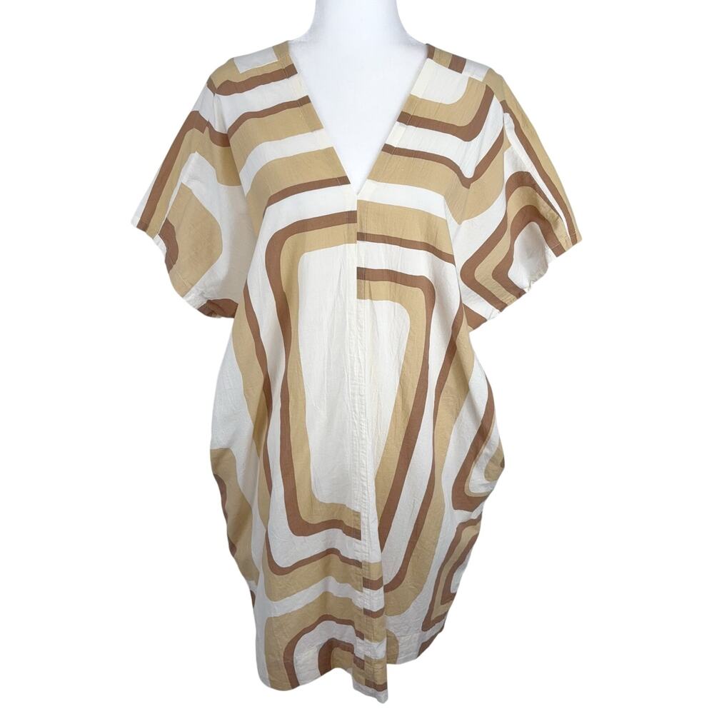 Anthropologie UZI NYC V Dress in Brown Tan & White Geometric Print One Size